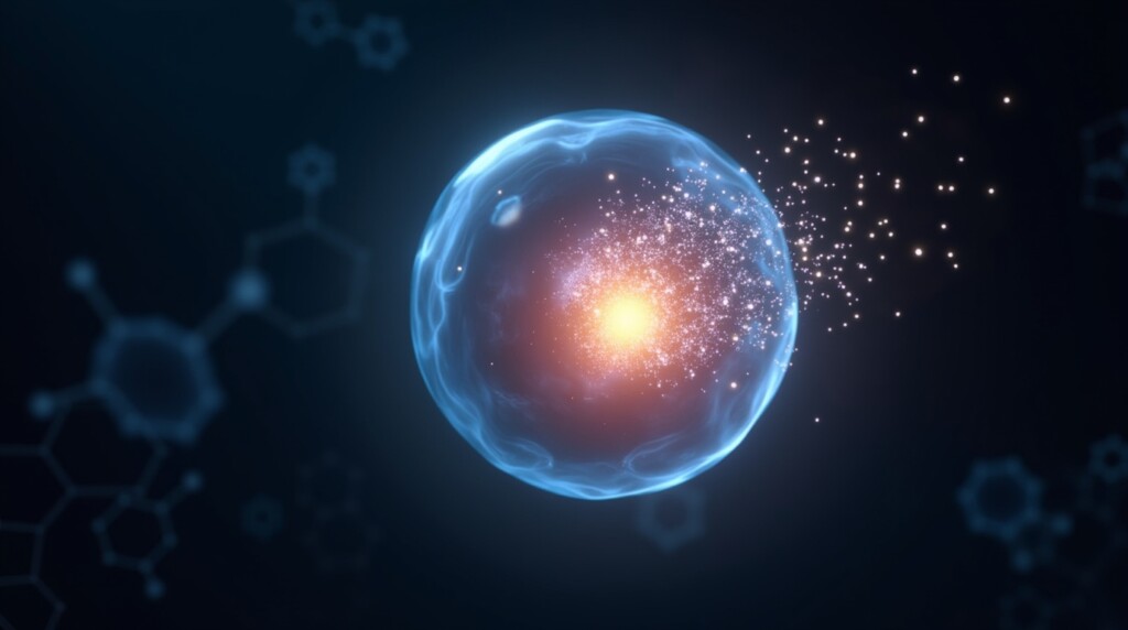 Segment 5: The Secret Weapon: Rebuilding Muscle & Mind
Conceptual art, a stylized scientific illustration of a single transparent human muscle cell glowing with a soft inner light. Inside the cell, tiny shimmering white particles (representing Creatine) are releasing energy, making the cell glow brighter. The background is dark with faint, abstract molecular diagrams. High detail, glowing effect, futuristic.
