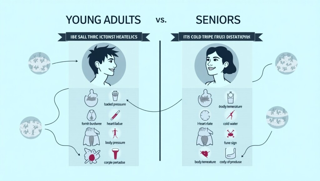 Segment 4: Comparison chart showing physiological differences between young adults and seniors regarding cold water consumption.