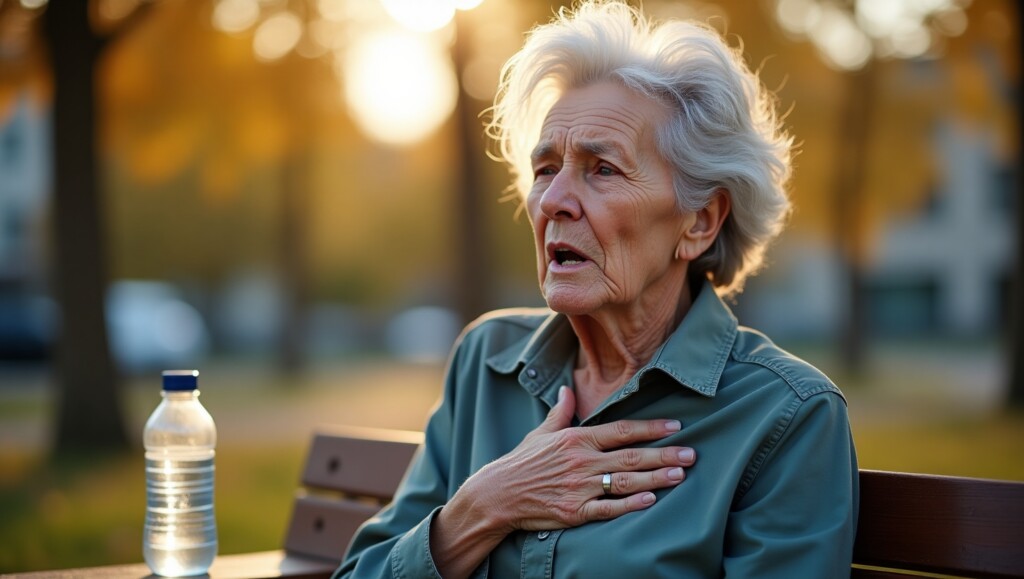 Segment 3: An elderly person experiencing discomfort after drinking cold water post-exercise.
