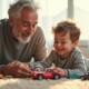 Prompt ảnh: “Grandfather playing toy cars with joyful grandson on carpet, soft natural light through window, warm smiling expressions, peaceful domestic scene – heartwarming cinematic realism”