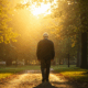 Prompt: A hopeful image of an elderly man (Harold) taking a peaceful morning walk in a beautiful park. Golden hour sunbeams are filtering through the trees, casting a warm glow on him. He has a calm, contented expression. Cinematic, warm tones, high dynamic range, photorealistic.