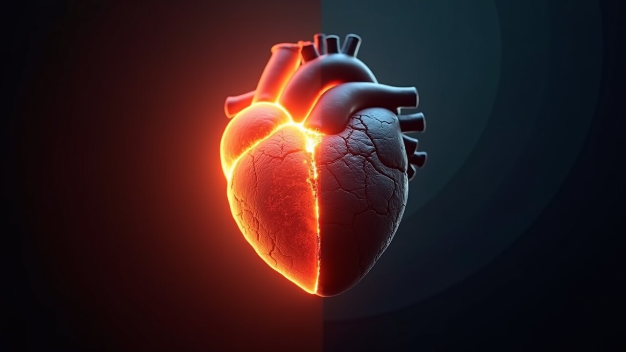 A dramatic split-screen image. On the left side, a glowing, healthy heart with radiant light emanating from it, symbolizing a miracle cure. On the right side, a dark, cracked, and brittle heart, symbolizing a silent killer. Hyper-realistic, cinematic lighting, high contrast, symbolic representation of health and danger, 4K.
