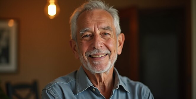 Prompt: A powerful, hopeful portrait of the elderly man Harold Bennett, now looking vibrant and healthy. He looks directly at the camera with a confident, reassuring smile, embodying successful senior health. Warm, bright lighting. photorealistic, cinematic lighting, ultra-detailed, 8K, shot on Sony Alpha A7S III --ar 16:9